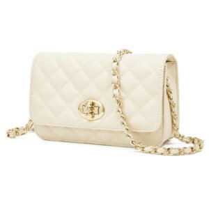 FOXER Quilted Crossbody Purse for Women Faux Leather Trendy Ladies Shoulder Bag with Chain