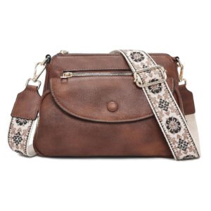 FOXER Crossbody Bags for Women Triple Zip Trendy Vegan Leather Shoulder Purses with Colored Shoulder Strap