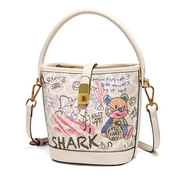 FOXER Leather Bucket Crossbody Bags for Women Graffiti Top-Handle Handbags Small Satchel Purse Trendy Twist Lock
