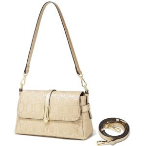 FOXER Chain Pattern Crossbody Handbags Shoulder Bags Cowhide Leather Purse 2WAY Zipper Magnetic Closure