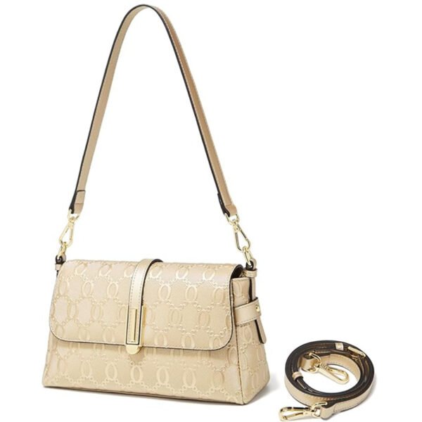 FOXER Chain Pattern Crossbody Handbags Shoulder Bags Cowhide Leather Purse 2WAY Zipper Magnetic Closure
