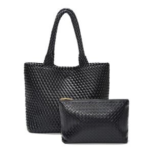 FOXER Woven Tote Bag for Women Large Vegan Leather Top Handle Handbag purse Includes Inner Bag