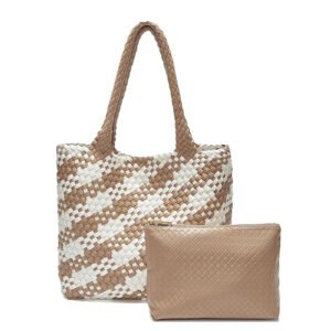 FOXER Woven Tote Bag for Women Large Vegan Leather Top Handle Handbag purse Includes Inner Bag