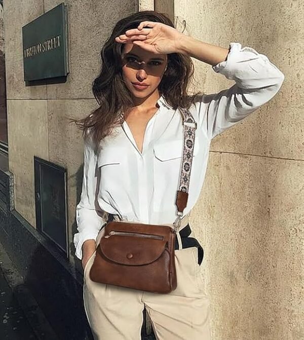 FOXER Crossbody Bags for Women Triple Zip Trendy Vegan Leather Shoulder Purses with Colored Shoulder Strap - Image 2