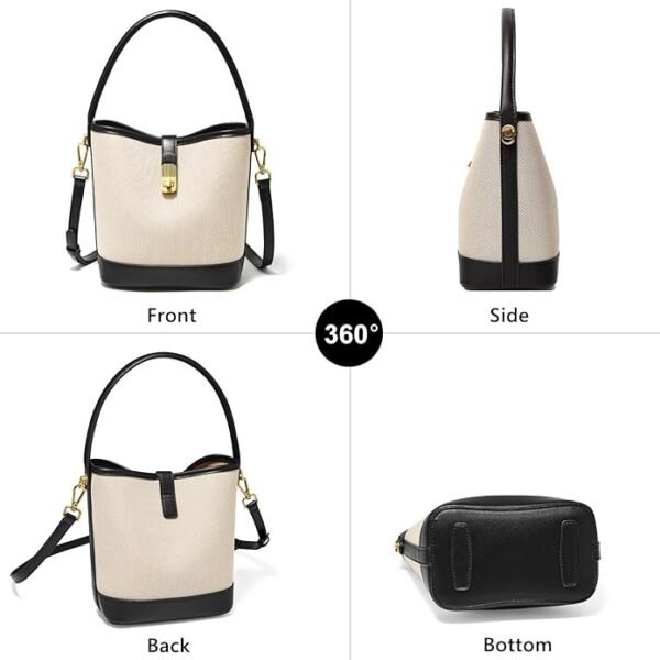 FOXER Coated Canvas Bucket Crossbody Bags for Women Top-Handle Handbags Small Satchel Purse Trendy Twist Lock - Image 2