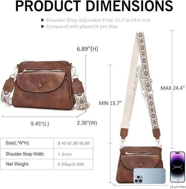 FOXER Crossbody Bags for Women Triple Zip Trendy Vegan Leather Shoulder Purses with Colored Shoulder Strap - Image 3