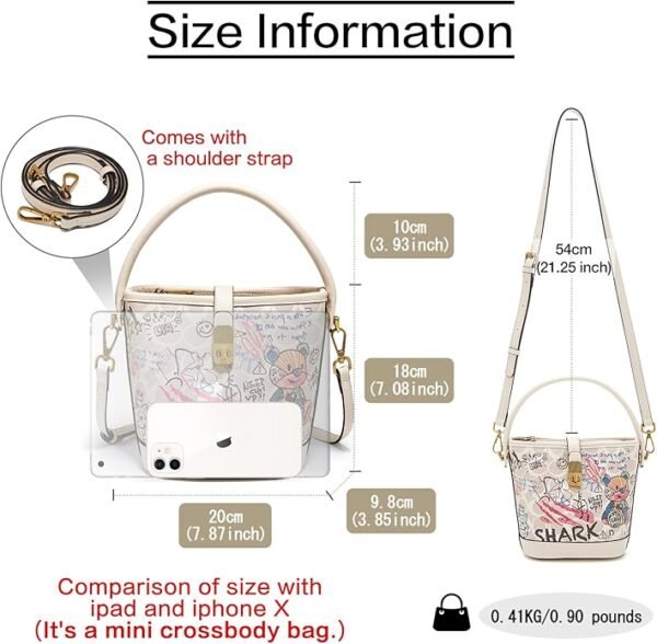 FOXER Leather Bucket Crossbody Bags for Women Graffiti Top-Handle Handbags Small Satchel Purse Trendy Twist Lock - Image 3