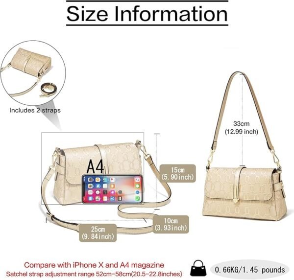 FOXER Chain Pattern Crossbody Handbags Shoulder Bags Cowhide Leather Purse 2WAY Zipper Magnetic Closure - Image 3