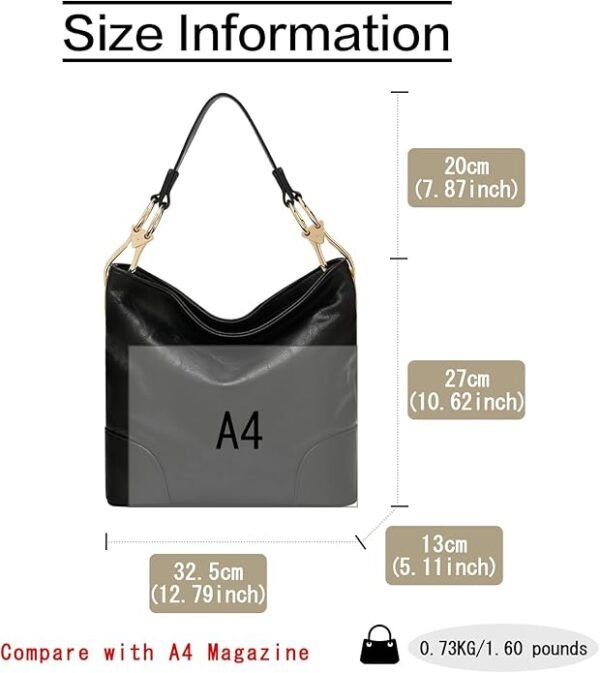 FOXER Womens Faux Leather Hobo Bags Vintage Large Crossbody Shoulder Purse Ladies Tote Handbags - Image 3