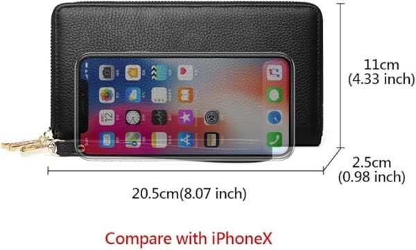 FOXER Litchi Grain Leather Wallets for Women Large Wristlet Purses Billfolds RFID Card Cases Money Organizers Zipper Closure Coin Pocket(Litchi Grain-Black) - Image 3