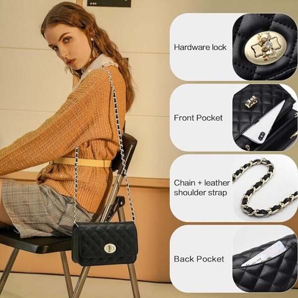 FOXER Quilted Crossbody Purse for Women Faux Leather Trendy Ladies Shoulder Bag with Chain - Image 4