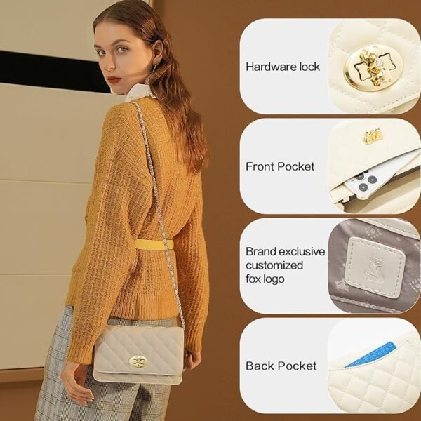 FOXER Quilted Crossbody Purse for Women Faux Leather Trendy Ladies Shoulder Bag with Chain - Image 4