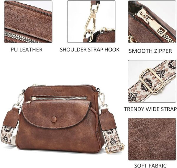 FOXER Crossbody Bags for Women Triple Zip Trendy Vegan Leather Shoulder Purses with Colored Shoulder Strap - Image 4