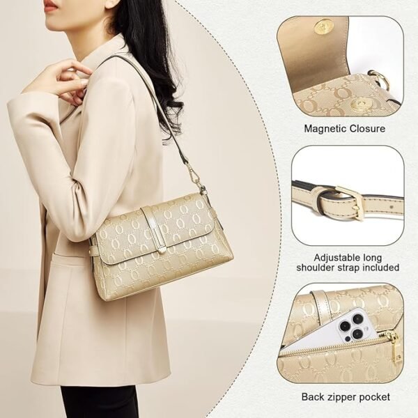 FOXER Chain Pattern Crossbody Handbags Shoulder Bags Cowhide Leather Purse 2WAY Zipper Magnetic Closure - Image 4