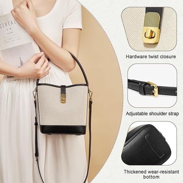 FOXER Coated Canvas Bucket Crossbody Bags for Women Top-Handle Handbags Small Satchel Purse Trendy Twist Lock - Image 4