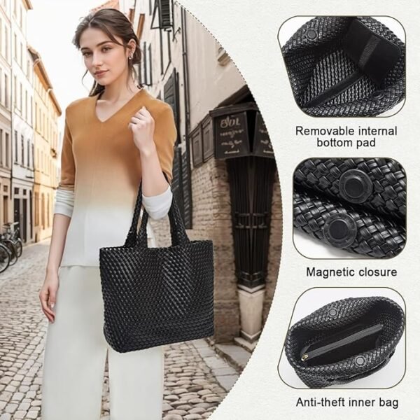 FOXER Woven Tote Bag for Women Large Vegan Leather Top Handle Handbag purse Includes Inner Bag - Image 4