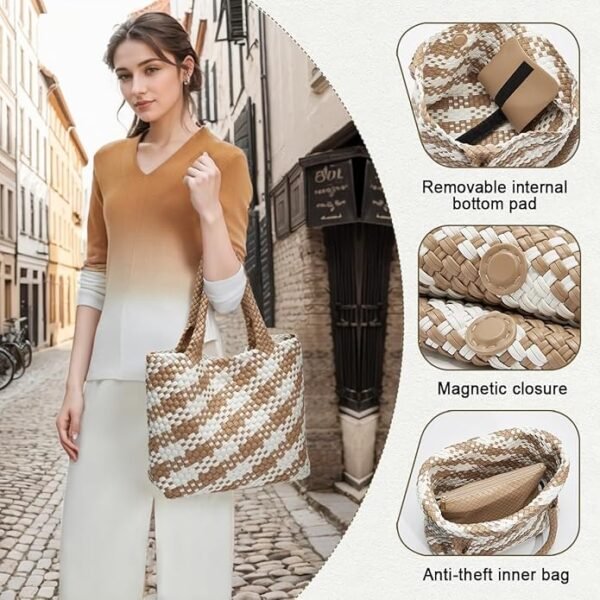 FOXER Woven Tote Bag for Women Large Vegan Leather Top Handle Handbag purse Includes Inner Bag - Image 4