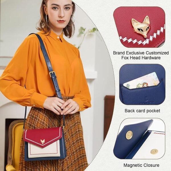 FOXER Embroidery Crossbody Bags for Women Medium Size Designer Leather Purses Foxhead Metal Guitar Shoulder Strap - Image 4