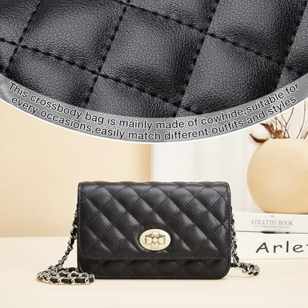 FOXER Quilted Crossbody Purse for Women Faux Leather Trendy Ladies Shoulder Bag with Chain - Image 5