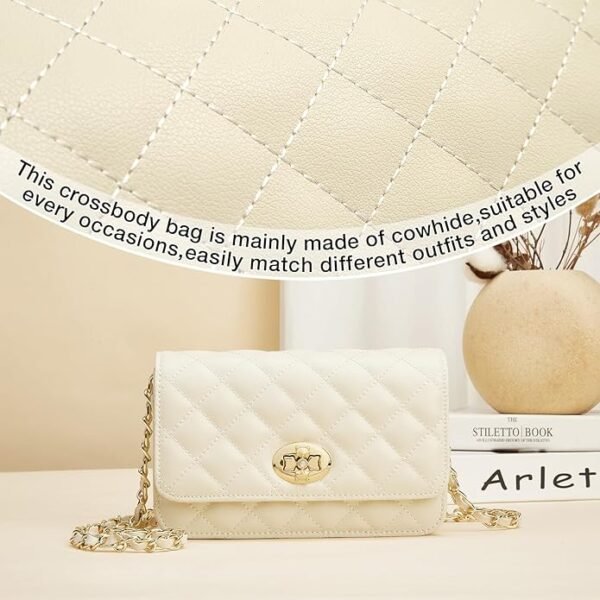 FOXER Quilted Crossbody Purse for Women Faux Leather Trendy Ladies Shoulder Bag with Chain - Image 5