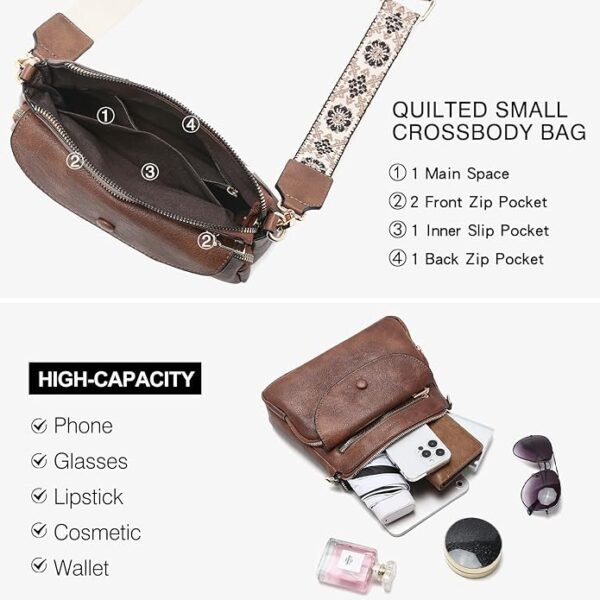 FOXER Crossbody Bags for Women Triple Zip Trendy Vegan Leather Shoulder Purses with Colored Shoulder Strap - Image 5