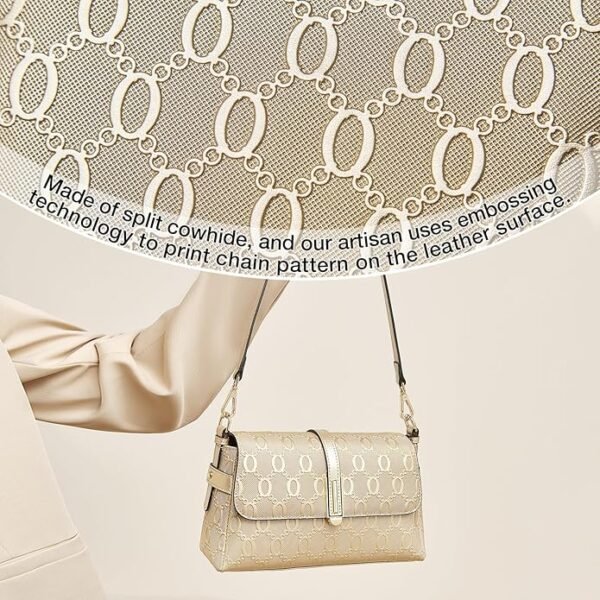 FOXER Chain Pattern Crossbody Handbags Shoulder Bags Cowhide Leather Purse 2WAY Zipper Magnetic Closure - Image 5