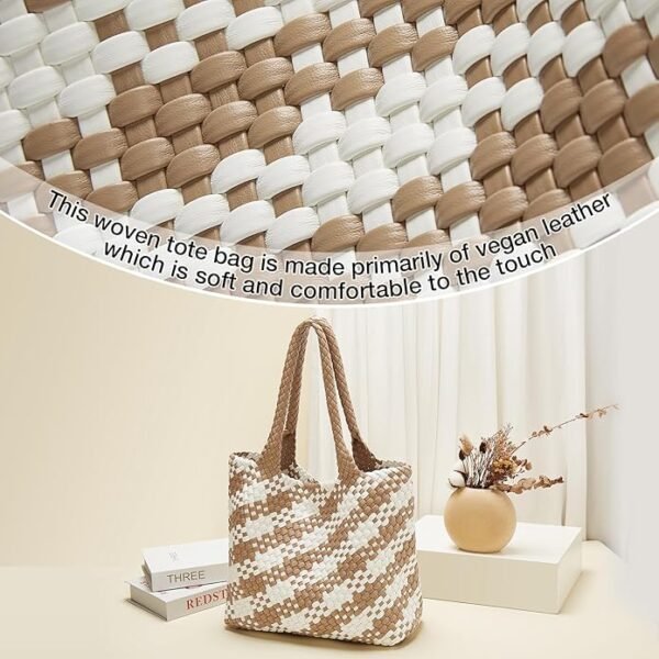 FOXER Woven Tote Bag for Women Large Vegan Leather Top Handle Handbag purse Includes Inner Bag - Image 5