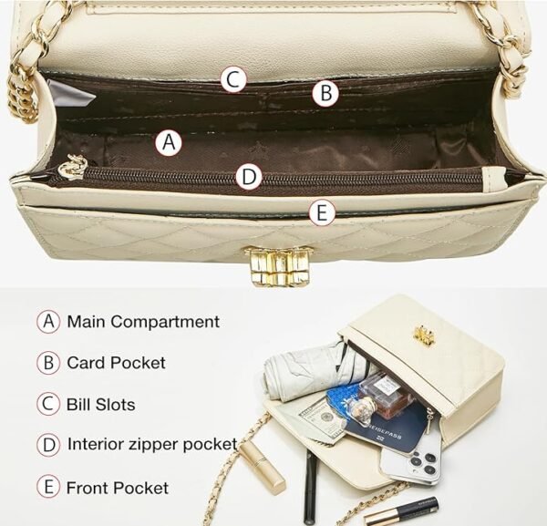 FOXER Quilted Crossbody Purse for Women Faux Leather Trendy Ladies Shoulder Bag with Chain - Image 6