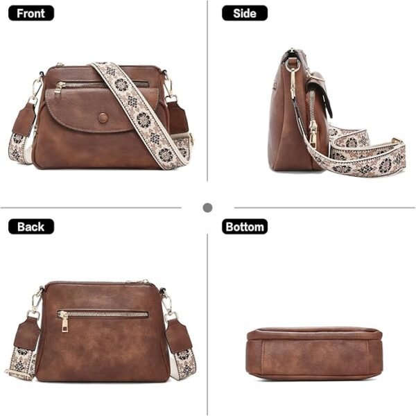 FOXER Crossbody Bags for Women Triple Zip Trendy Vegan Leather Shoulder Purses with Colored Shoulder Strap - Image 6