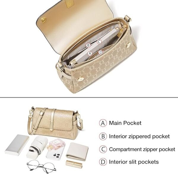 FOXER Chain Pattern Crossbody Handbags Shoulder Bags Cowhide Leather Purse 2WAY Zipper Magnetic Closure - Image 6