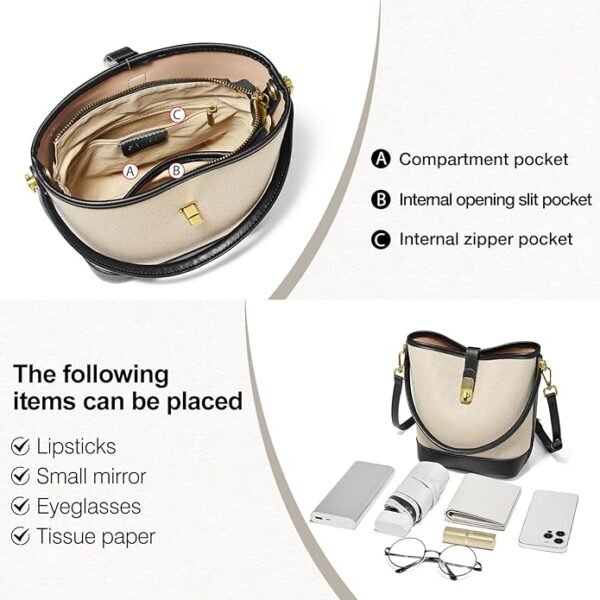 FOXER Coated Canvas Bucket Crossbody Bags for Women Top-Handle Handbags Small Satchel Purse Trendy Twist Lock - Image 6