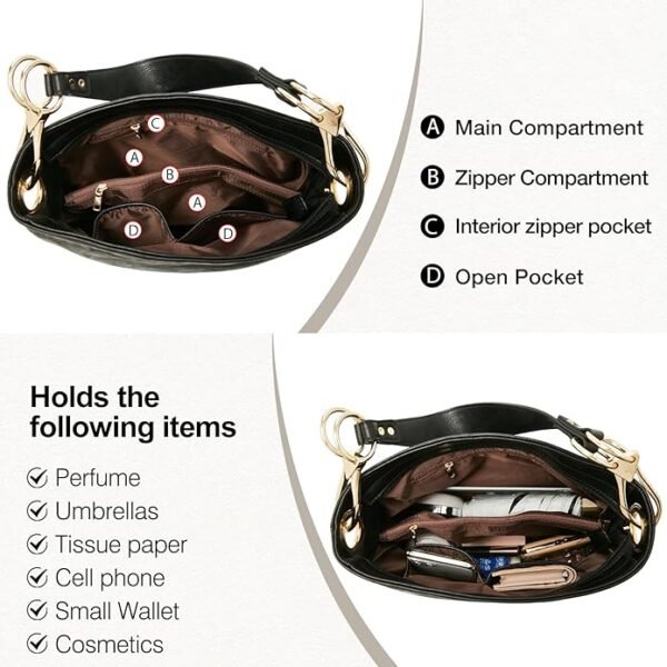 FOXER Womens Faux Leather Hobo Bags Vintage Large Crossbody Shoulder Purse Ladies Tote Handbags - Image 6
