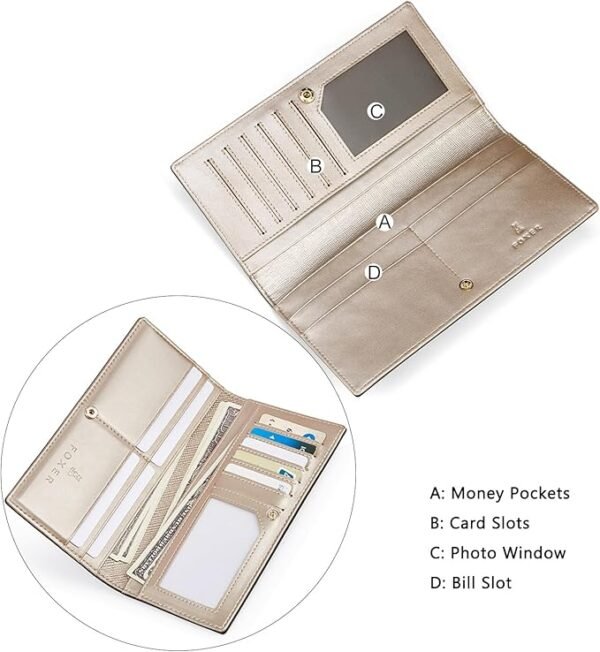 FOXER Bi-Fold Wallets for Women Credit Card Holders Large Capacity with RFID Blocking Paper Money Pocket - Image 6