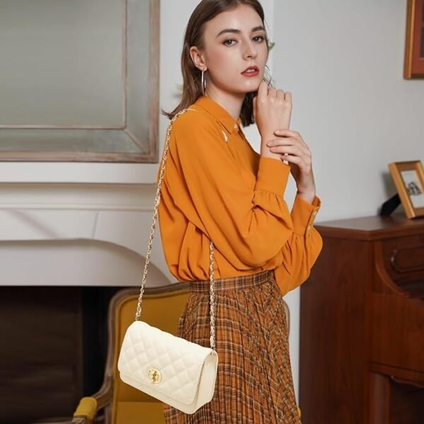 FOXER Quilted Crossbody Purse for Women Faux Leather Trendy Ladies Shoulder Bag with Chain - Image 7