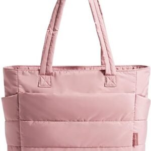FOXER Tote Bag for Women, Lightweight Puffy Tote Bag with Compartments Quilted Shoulder Bag Handbag for Travel, Work, Gym(D-dark Pink-standard Size)