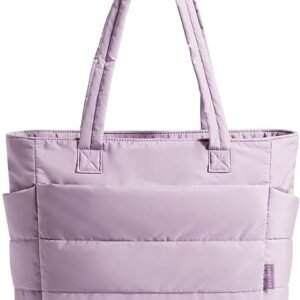 FOXER Tote Bag for Women, Lightweight Puffy Tote Bag with Compartments Quilted Shoulder Bag Handbag for Travel, Work, Gym(F-pinkish-purple-standard Size)