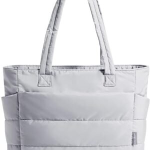 FOXER Tote Bag for Women, Lightweight Puffy Tote Bag with Compartments Quilted Shoulder Bag Handbag for Travel, Work, Gym( H-light Gray-standard Size)