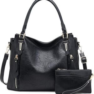 FOXER Women Tote Bag Handbags PU Leather Fashion Hobo Shoulder Bags with Adjustable Shoulder Strap(Black-c)