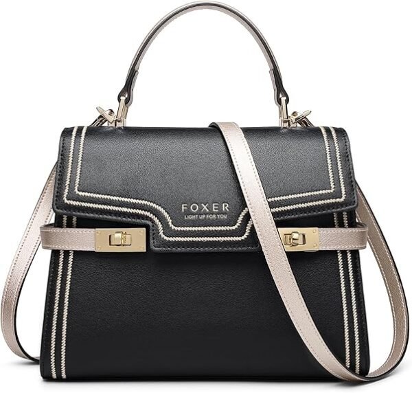 FOXER Embroidery Flap Top-handle Bags for Women Crossbody Leather Purses Medium Size Magnetic Closure