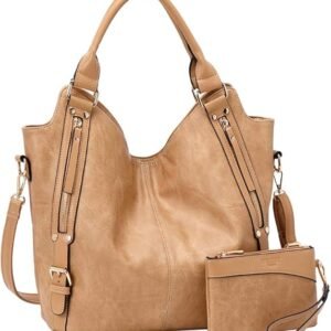 FOXER Women Tote Bag Handbags PU Leather Fashion Hobo Shoulder Bags with Adjustable Shoulder Strap(Apricot)
