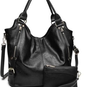 FOXER Women Tote Bag Handbags PU Leather Fashion Hobo Shoulder Bags with Adjustable Shoulder Strap(Black)