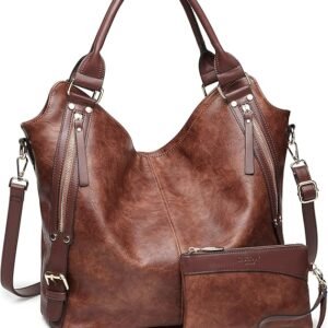FOXER Women Tote Bag Handbags PU Leather Fashion Hobo Shoulder Bags with Adjustable Shoulder Strap(Brown)