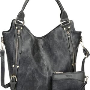 FOXER Women Tote Bag Handbags PU Leather Fashion Hobo Shoulder Bags with Adjustable Shoulder Strap(Dark Grey)