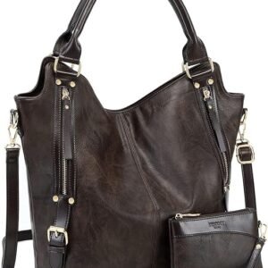FOXER Women Tote Bag Handbags PU Leather Fashion Hobo Shoulder Bags with Adjustable Shoulder Strap(Deep Coffee)