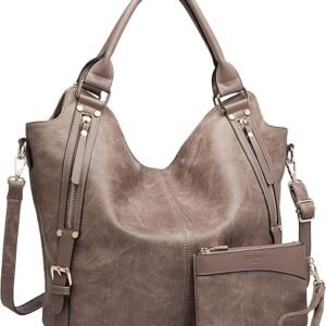FOXER Women Tote Bag Handbags PU Leather Fashion Hobo Shoulder Bags with Adjustable Shoulder Strap(Khaki)