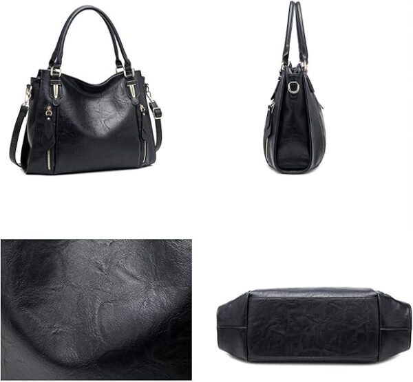 FOXER Women Tote Bag Handbags PU Leather Fashion Hobo Shoulder Bags with Adjustable Shoulder Strap(Black-c) - Image 5