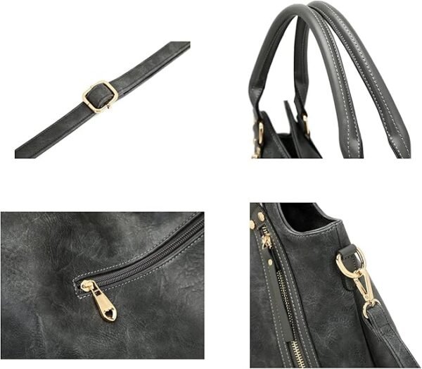FOXER Women Tote Bag Handbags PU Leather Fashion Hobo Shoulder Bags with Adjustable Shoulder Strap(Dark Grey) - Image 6