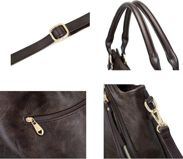 FOXER Women Tote Bag Handbags PU Leather Fashion Hobo Shoulder Bags with Adjustable Shoulder Strap(Deep Coffee) - Image 6