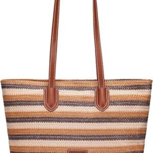 FOXER Tote Bag for Women,Woven Shoulder Bag for Woman Vegan Leather Hobo Purse Satchel Handbags With Zipper Pockets（Brown）