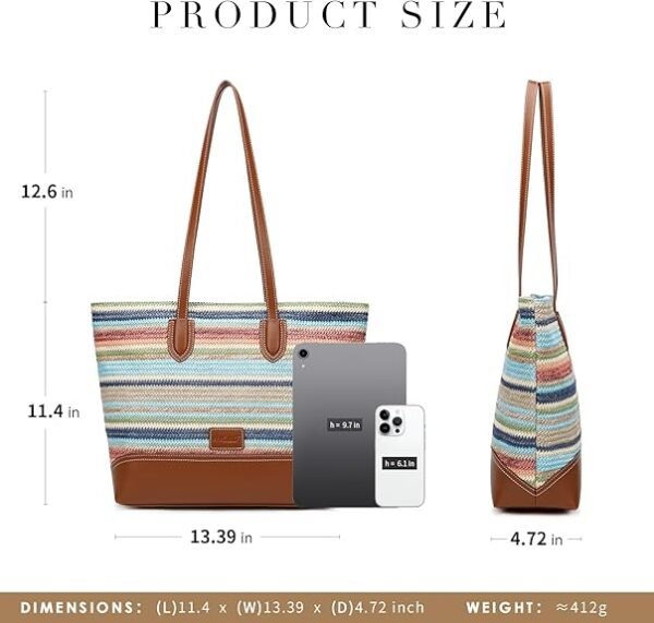 FOXER Tote Bag for Women,Woven Shoulder Bag for Woman Vegan Leather Hobo Purse Satchel Handbags With Zipper Pockets（Multi） - Image 5